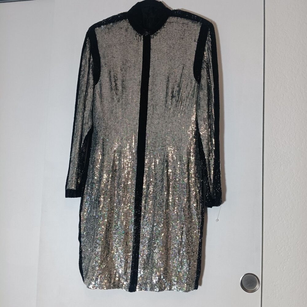 Vtg 80 Naeem Khan Riazee Nights Mini Dress M Holographic Sequins Beads Pure Silk